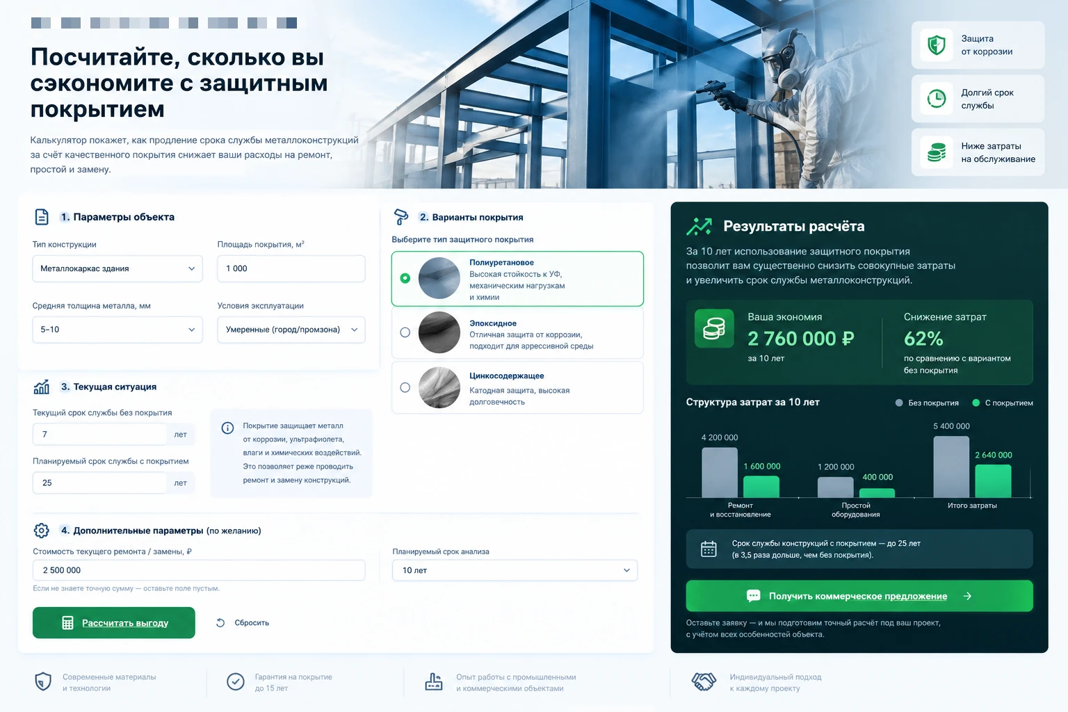 Калькулятор выгоды: экономия за десять лет и структура затрат